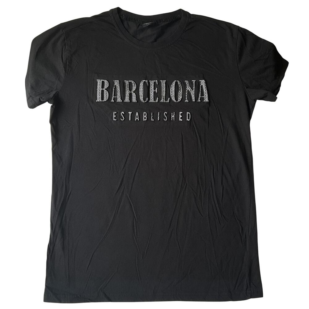 Barcelona Designs Men Shirt L Black Barcelona Established Logo Short Sleeve